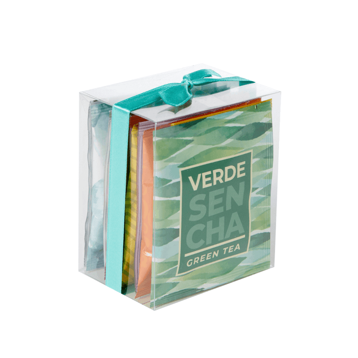 Caja Transparente - 10 Pirámides - Verde Sencha