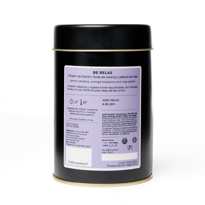 Be Relax - Infusión de Cedrón, flores de naranjo y pétalos de rosa - lata 80gr - atras