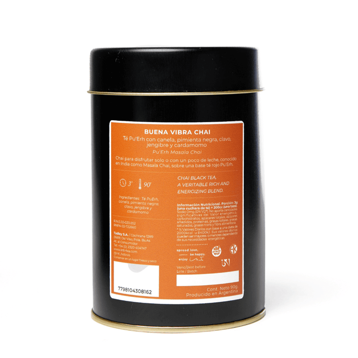 Buena Vibra Chai - Té Negro con Canela, Jengibre y Cardamomo. - lata 80gr - atras