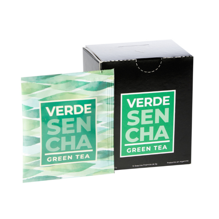 Verde Sencha Puro - 10 Pirámides - Te Verde Sencha Fukujyu - sobre - caja