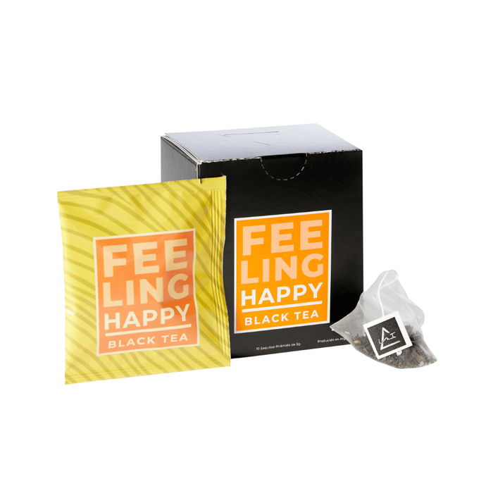 Feeling Happy - Té con mango y maracuyá - 10 piramides - caja - sobre - saquito