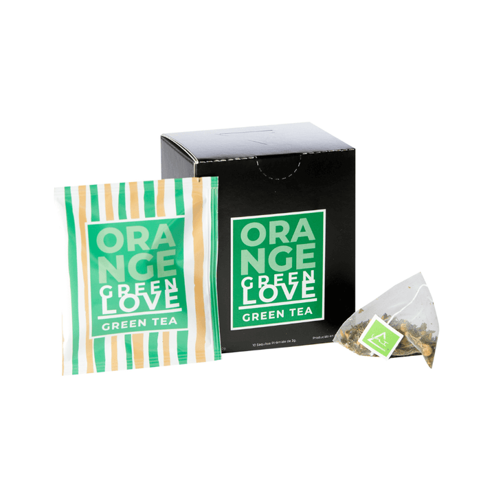 Orange Green Love - Té verde con manzanilla y cáscaras de naranja - caja - sobre - saquito