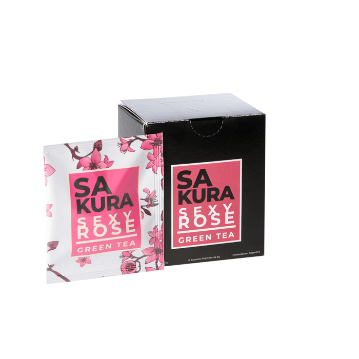 Sakura Sexy Rose - Té verde Sencha con cerezas y pétalos de rosa - 10 piramides - caja - sobre