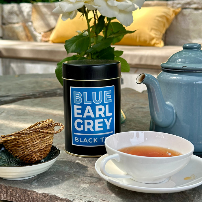 Blue Earl Grey - Té Negro de Ceylon Orgánico con Bergamota - tetera